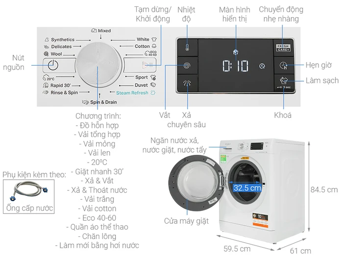 Máy Giặt Whirlpool FreshCare Inverter 8 Kg FFB8458WVEU